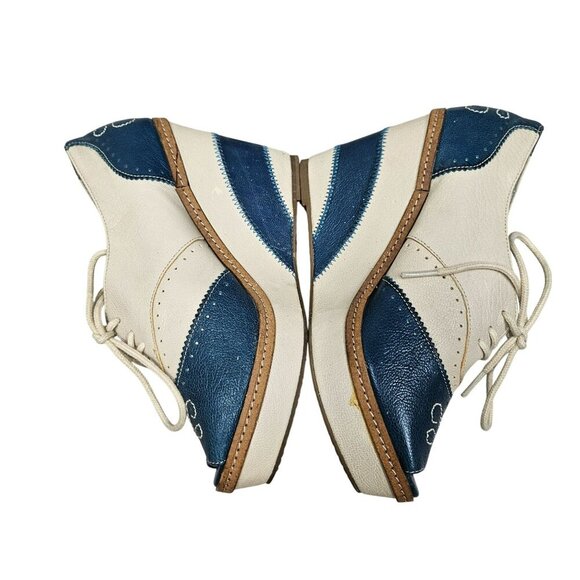 Anthropologie Pilcro Letterpress Leather Peep Toe Brighton Oxford Wedges Retro 8 - Picture 7 of 14